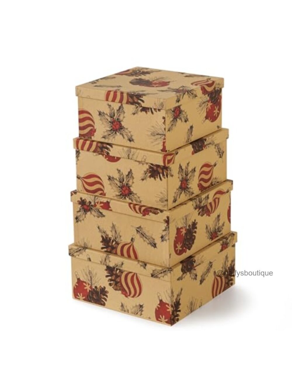 Christmas Nesting Gift Boxes with Lids Set of 4 Kraft Retro Holiday Storage